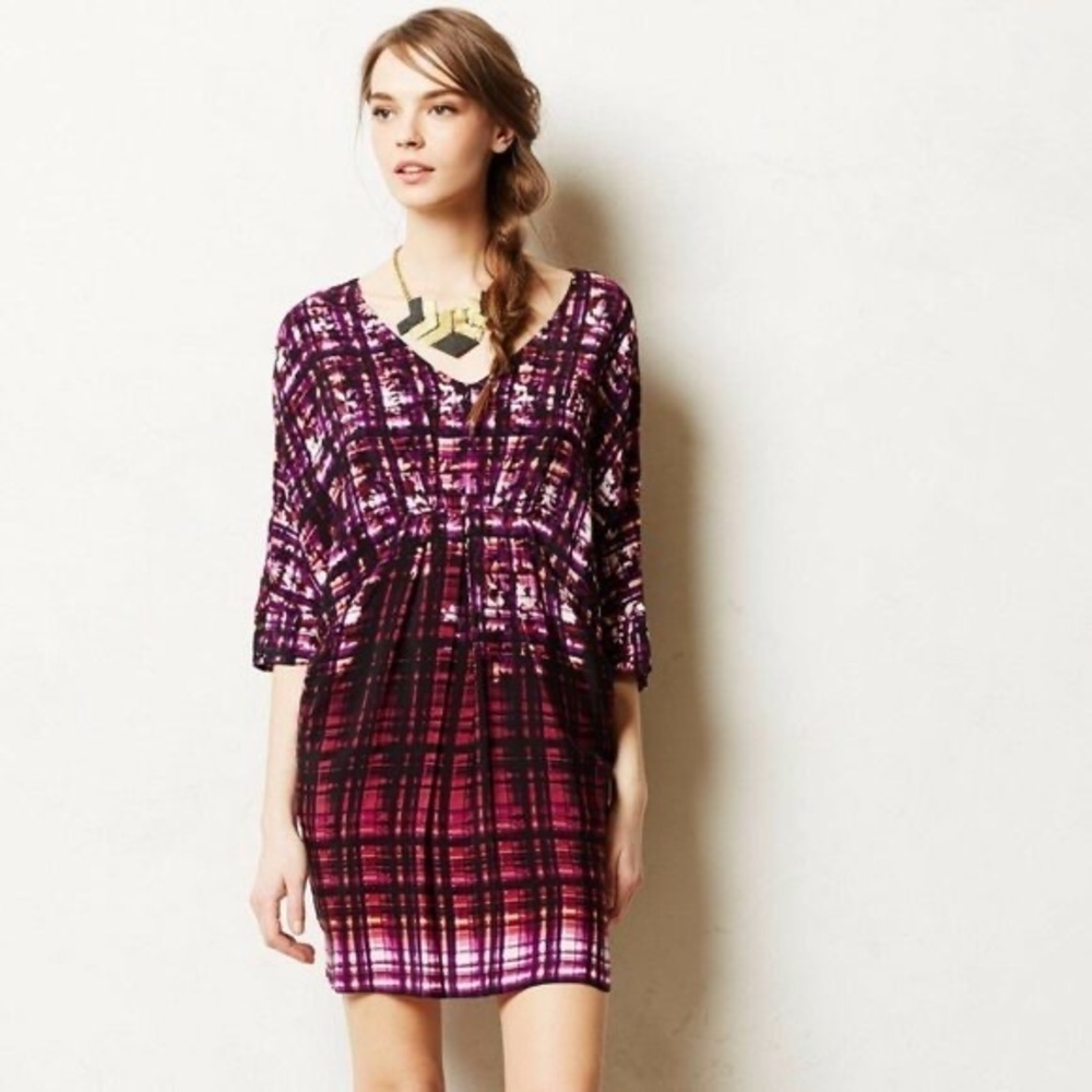 Anthropologie Maeve Pink Purple Petal Palette Tunic Mini Dress w/ Pockets‎ Sz XS